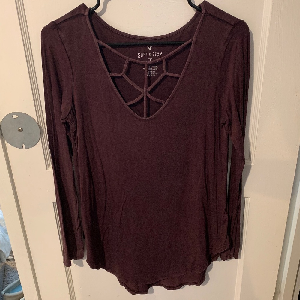 American Eagle Cage Front Long Sleeve Top